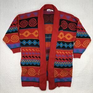 Vintage 90s Colorful Geometric Open Cardigan Womens Plus Size 18W Retro Aztec